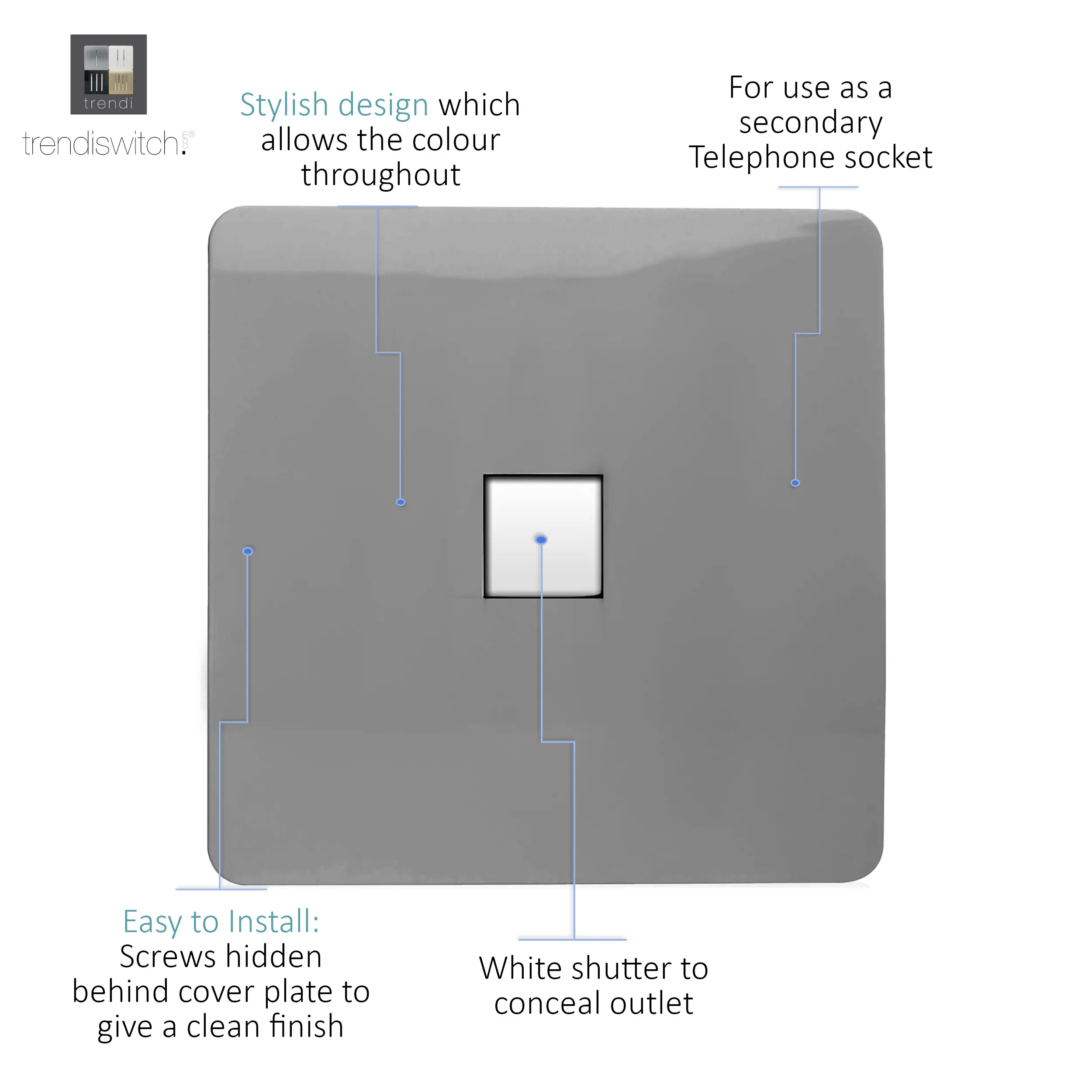 Single PC Ethernet Cat 5 & 6 Data Outlet Light Grey ART-PCLG  Trendi Light Grey